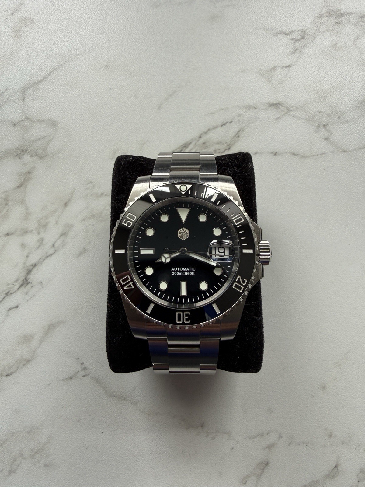 San Martin SN0017 Automatic Diver Watch 40mm Black Dial 200m Date Steel