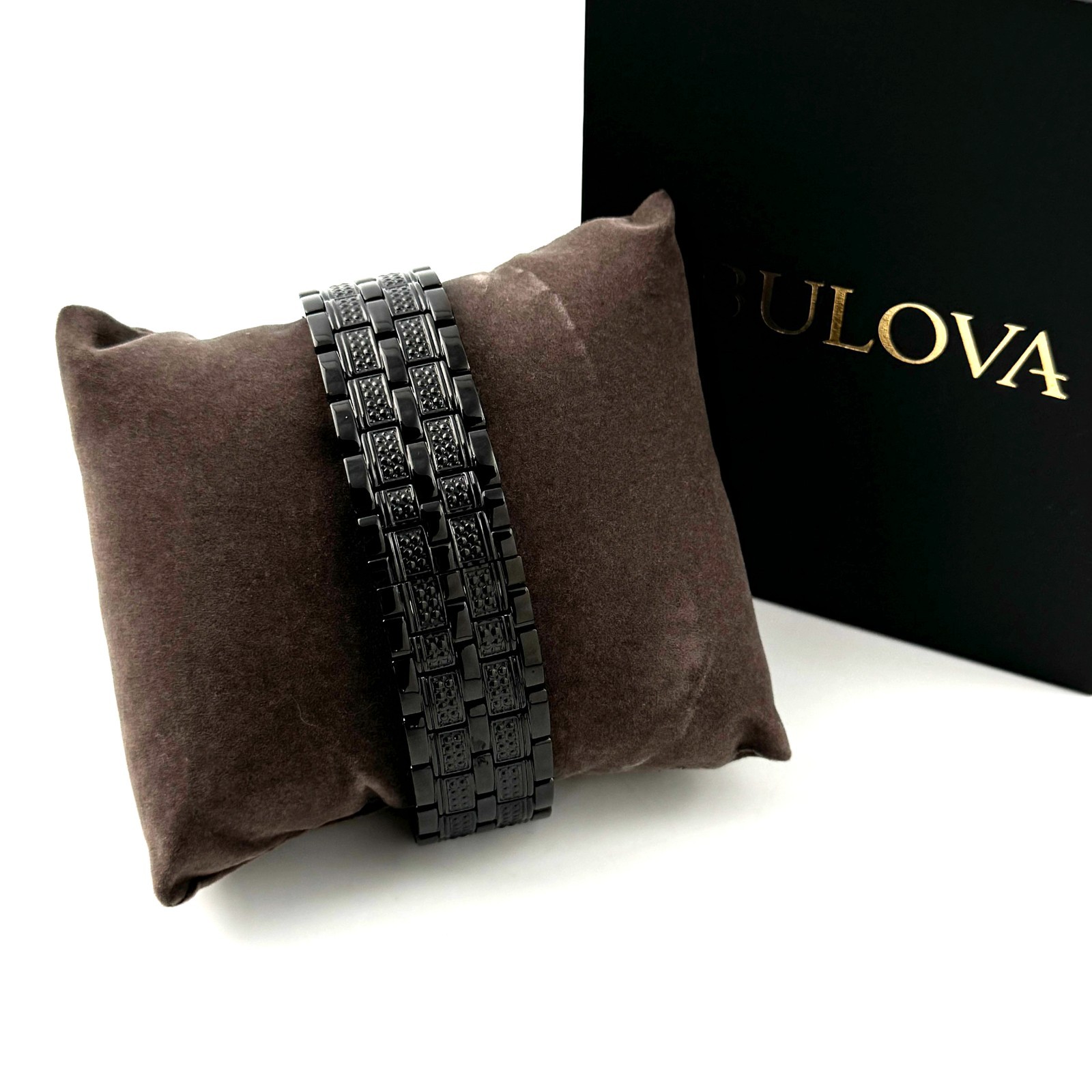 Bulova Crystal Octava 98C134 Quartz Black Pave Dial Stainless Men’s Watch 41.5mm