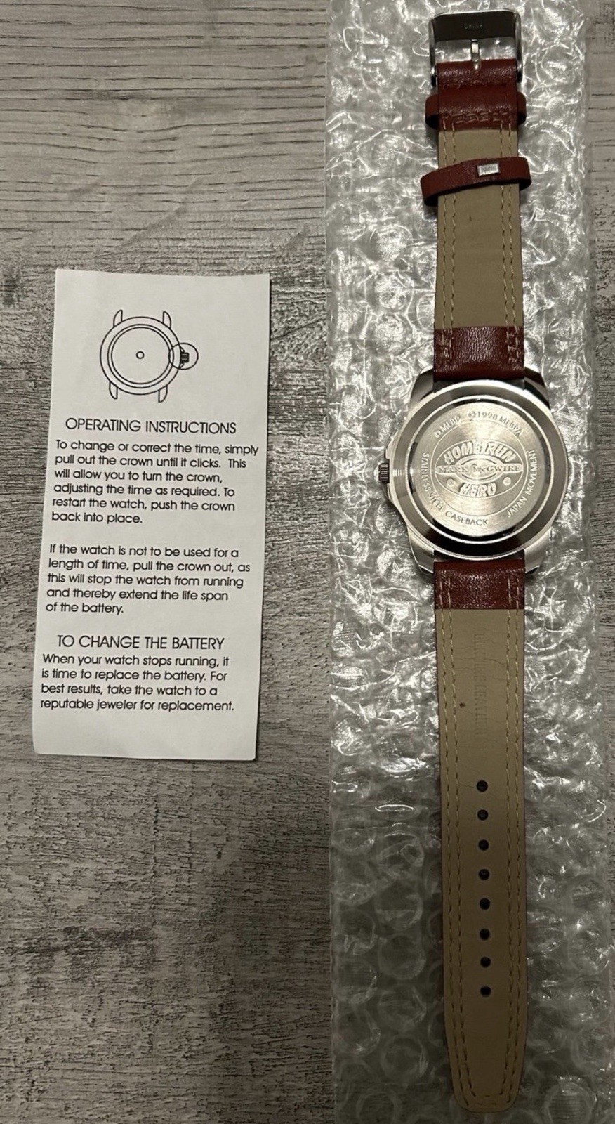 Mark McGwire Home Run Hero 1998 Quartz Analog 39mm Silver Case Brown Strap