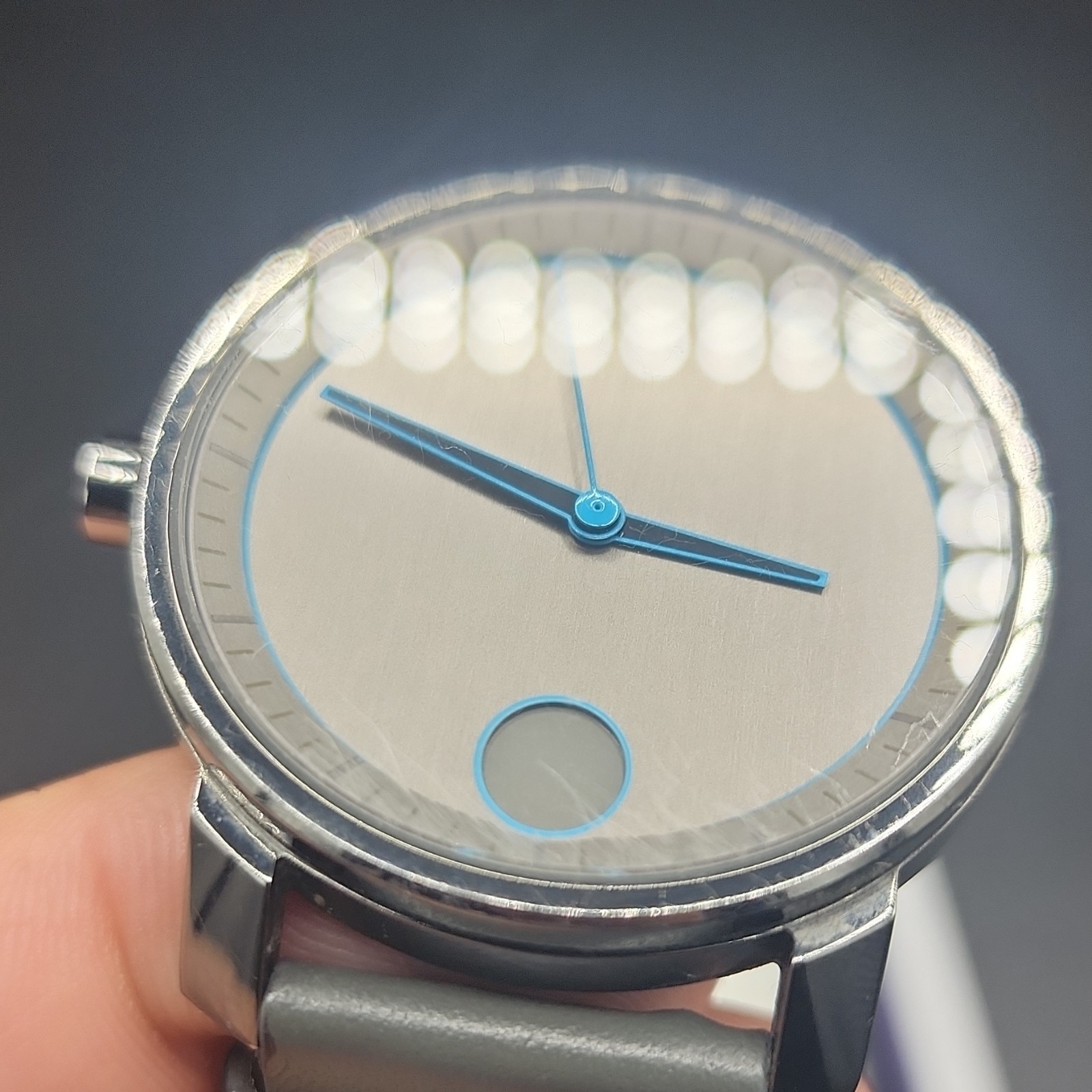 Movado Bold Men’s 44mm Gray Dial Blue Hands Quartz Leather Strap 30m Box
