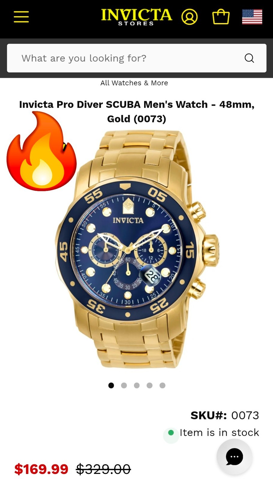 Invicta Pro Diver SCUBA Men’s Watch – 48mm, Gold (0073)