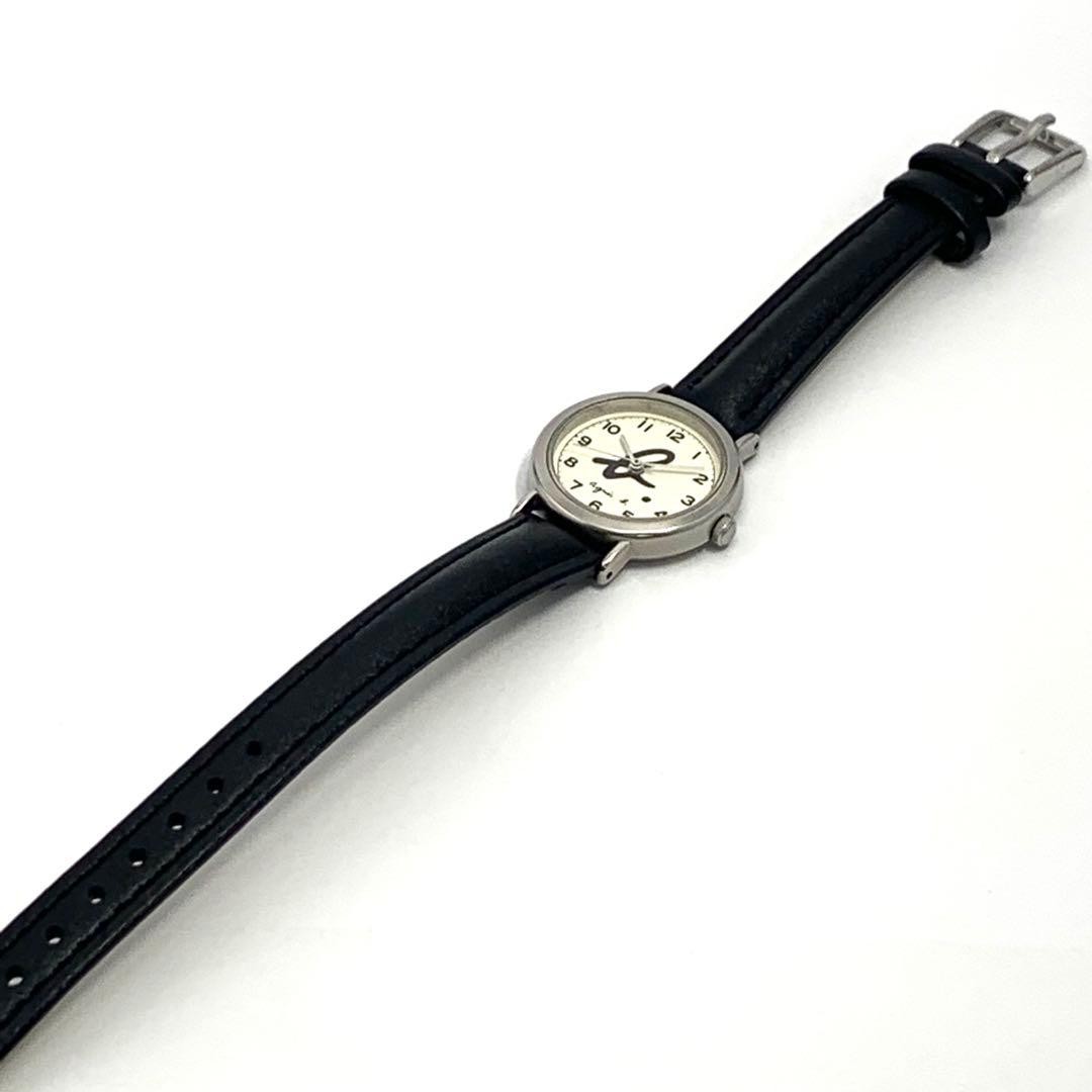 Agnes b. Quartz Analog Watch Black Leather Band Ivory Dial V701-6850