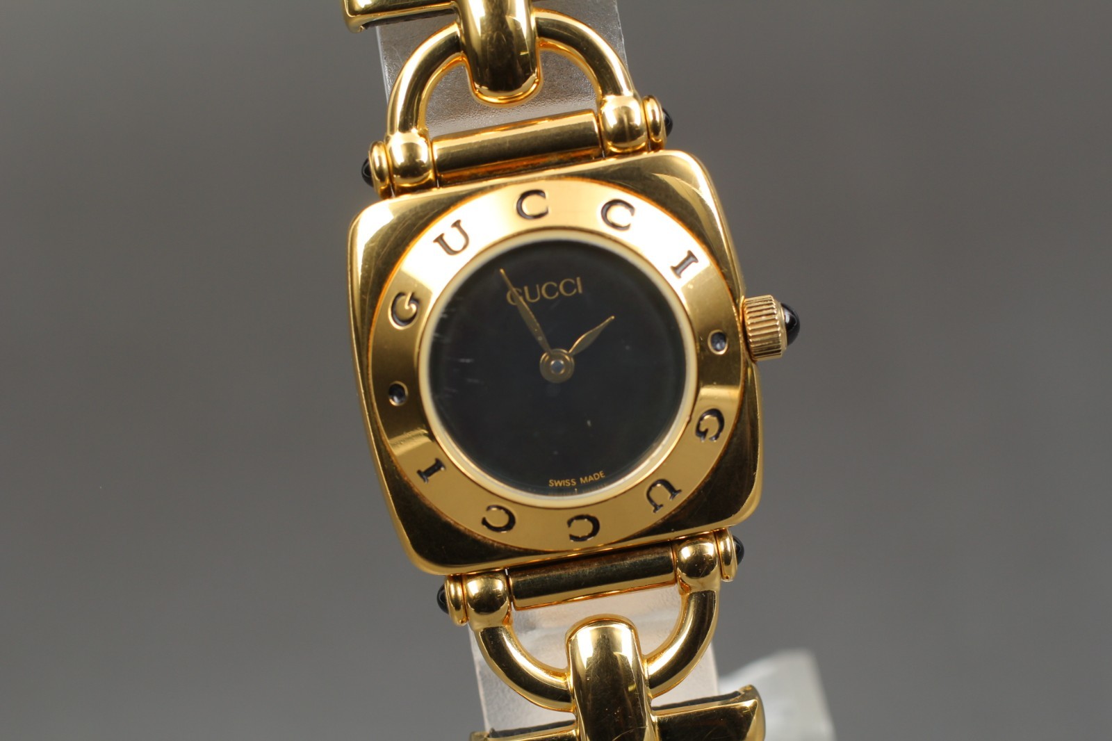 【Near MINT /Box】 Gucci Horsebit 6300L Gold Black Leather Ladies Watch from JAPAN