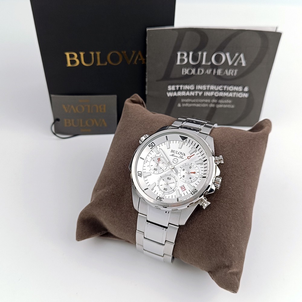 Bulova Marine Star 96B255 White Dial Stainless Chronograph Men’s Quartz Watch