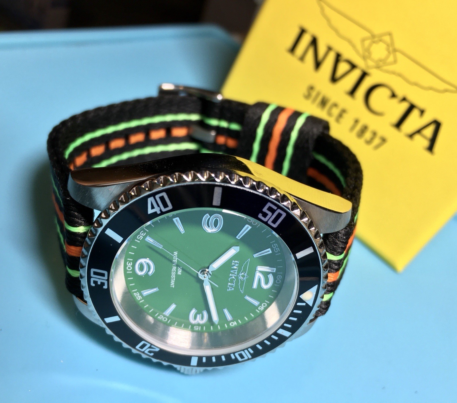 INVICTA PRO DIVER GREEN FATHOMS STYLE NO DATE ALPHA NUMERIC 40MM QUARTZ CUSTOM