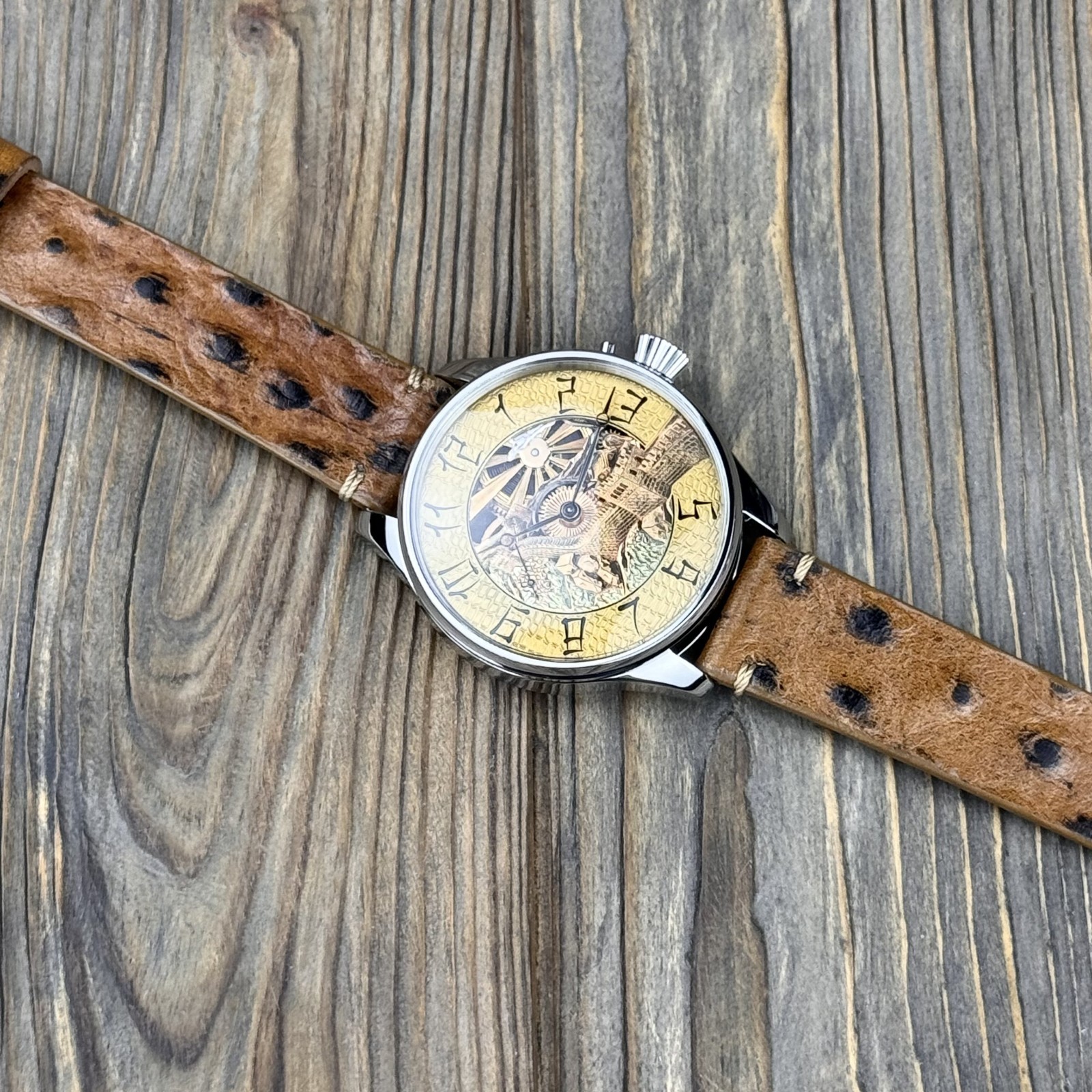 Skeleton Watch Hand Engraved & Vintage Swiss Pocket Watch Movement China, 48mm
