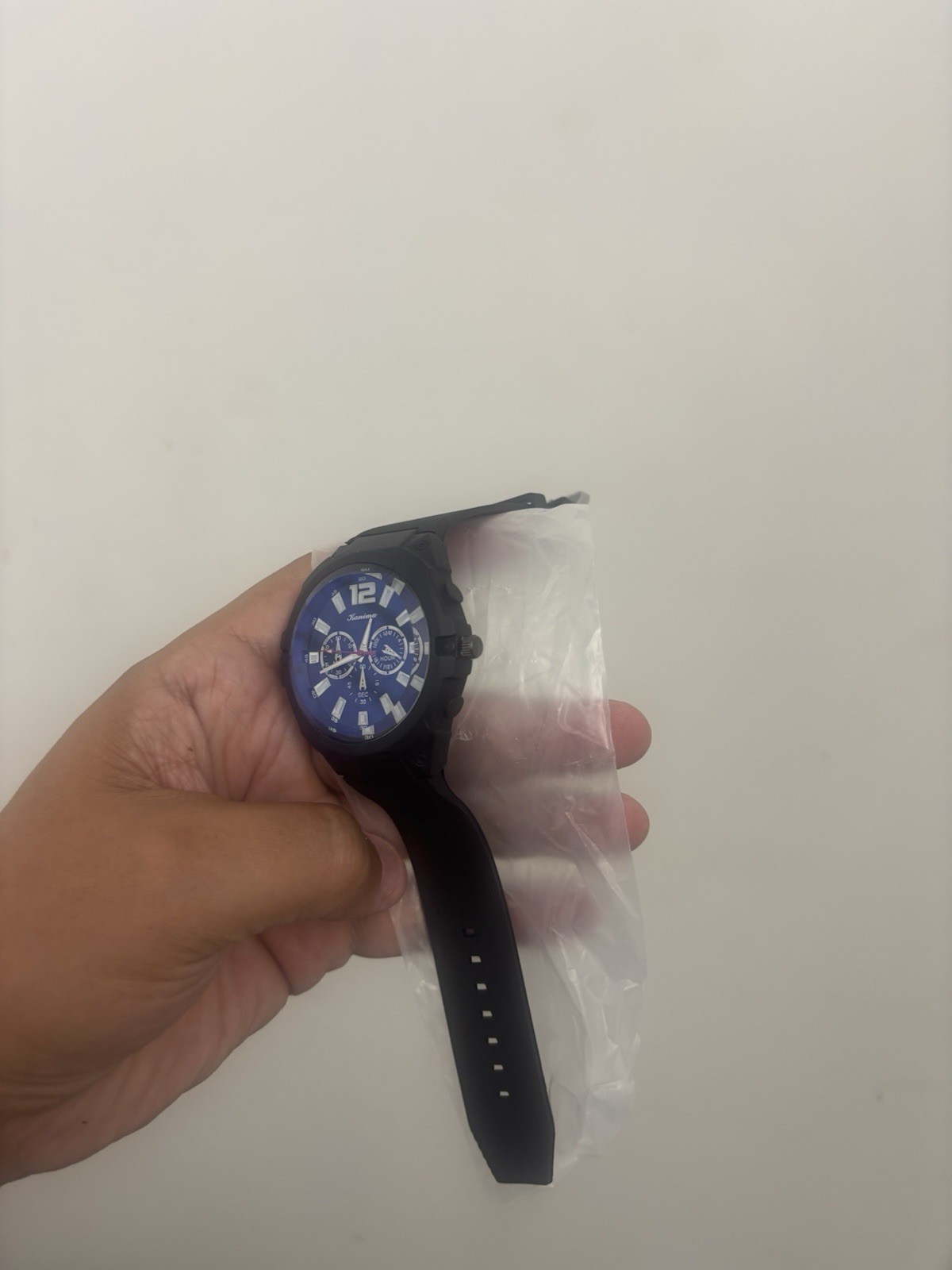 Xenning Chronograph Quartz Wristwatch Blue Dial Black Rubber Strap 48mm 3ATM