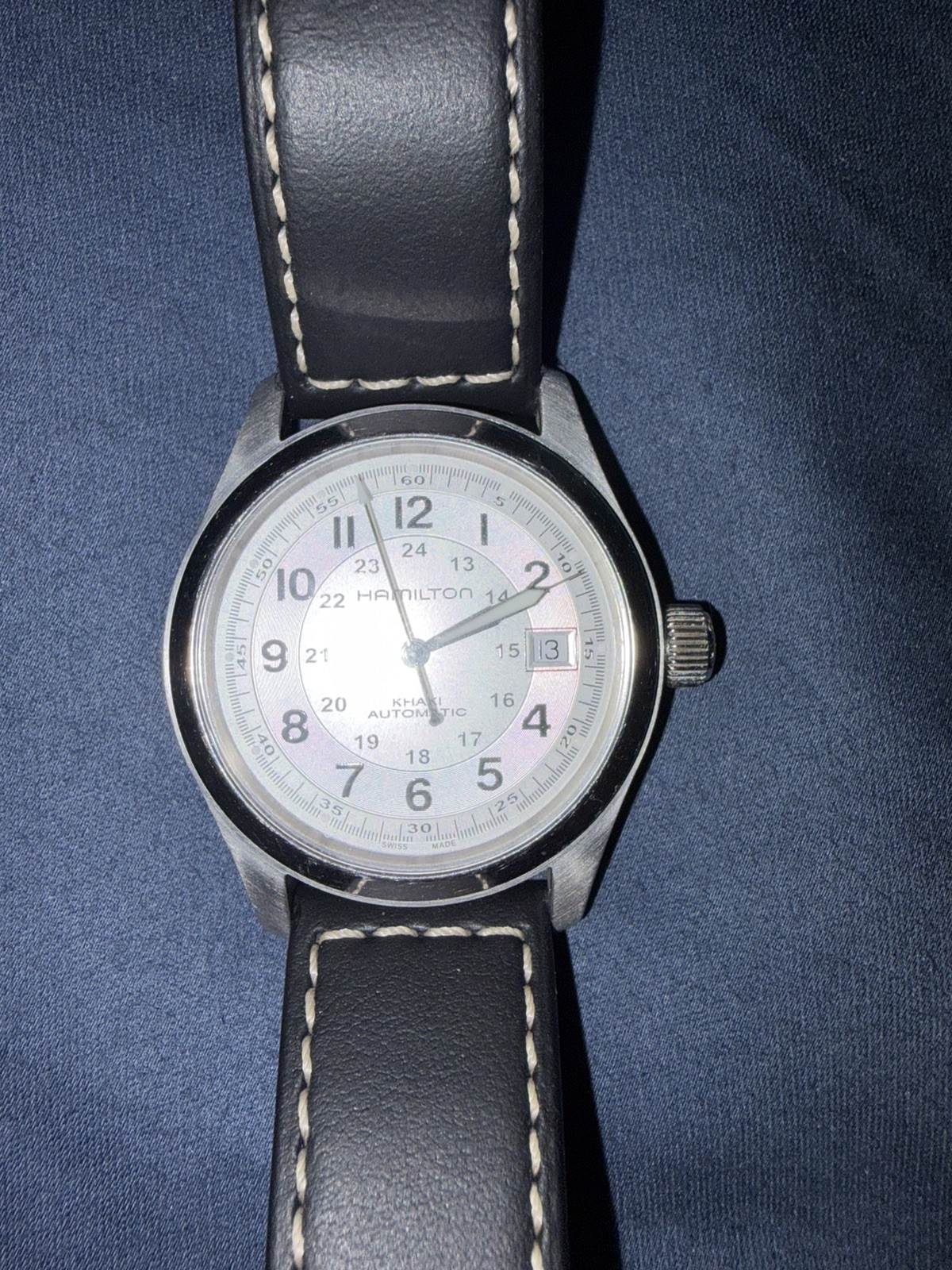 Hamilton Khaki Field Silver Men’s Watch 38mm with Black Leather Band – H70455553