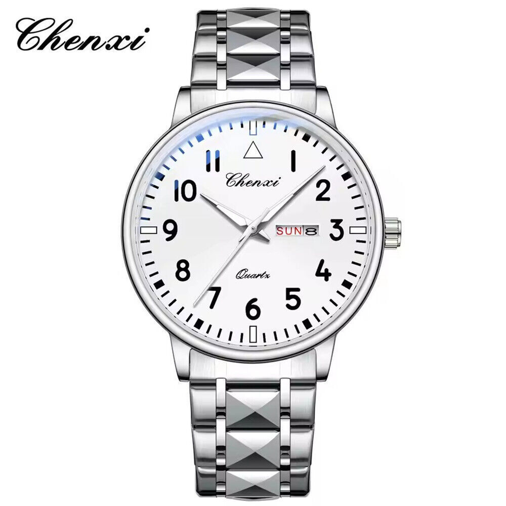 CHENXI Men Quartz Watch Calendar Week Display Wristwatch Male Steel White Watch
