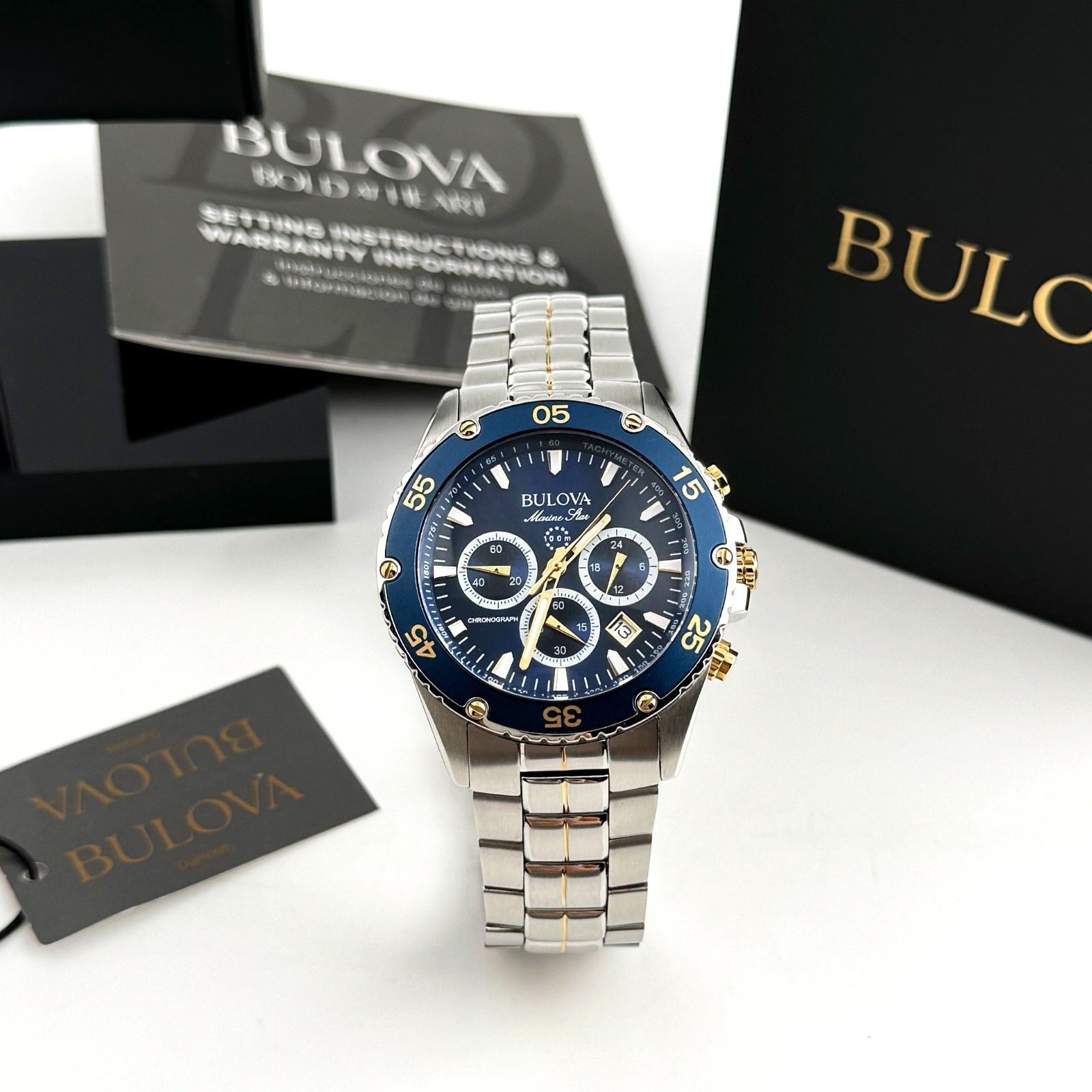 Bulova 98B400 Marine Star Chronograph Blue Dial Two-Tone stainless Men’s Watch
