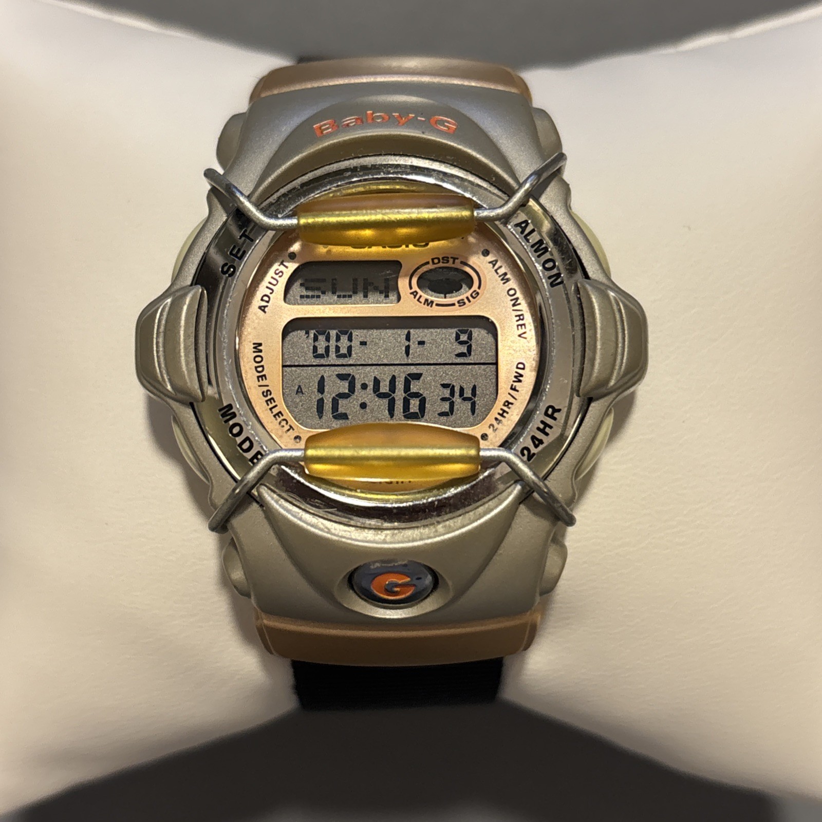 Casio Baby-G Digital Watch BG-162 Gray Orange WR 100m Alarm Chrono – Works!