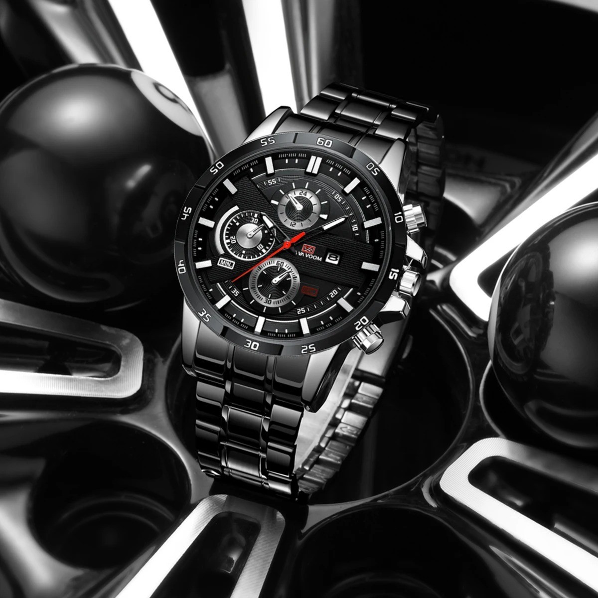 Men’s Watch Luxury Brand Waterproof Analog Quartz Calender Black Leather Band