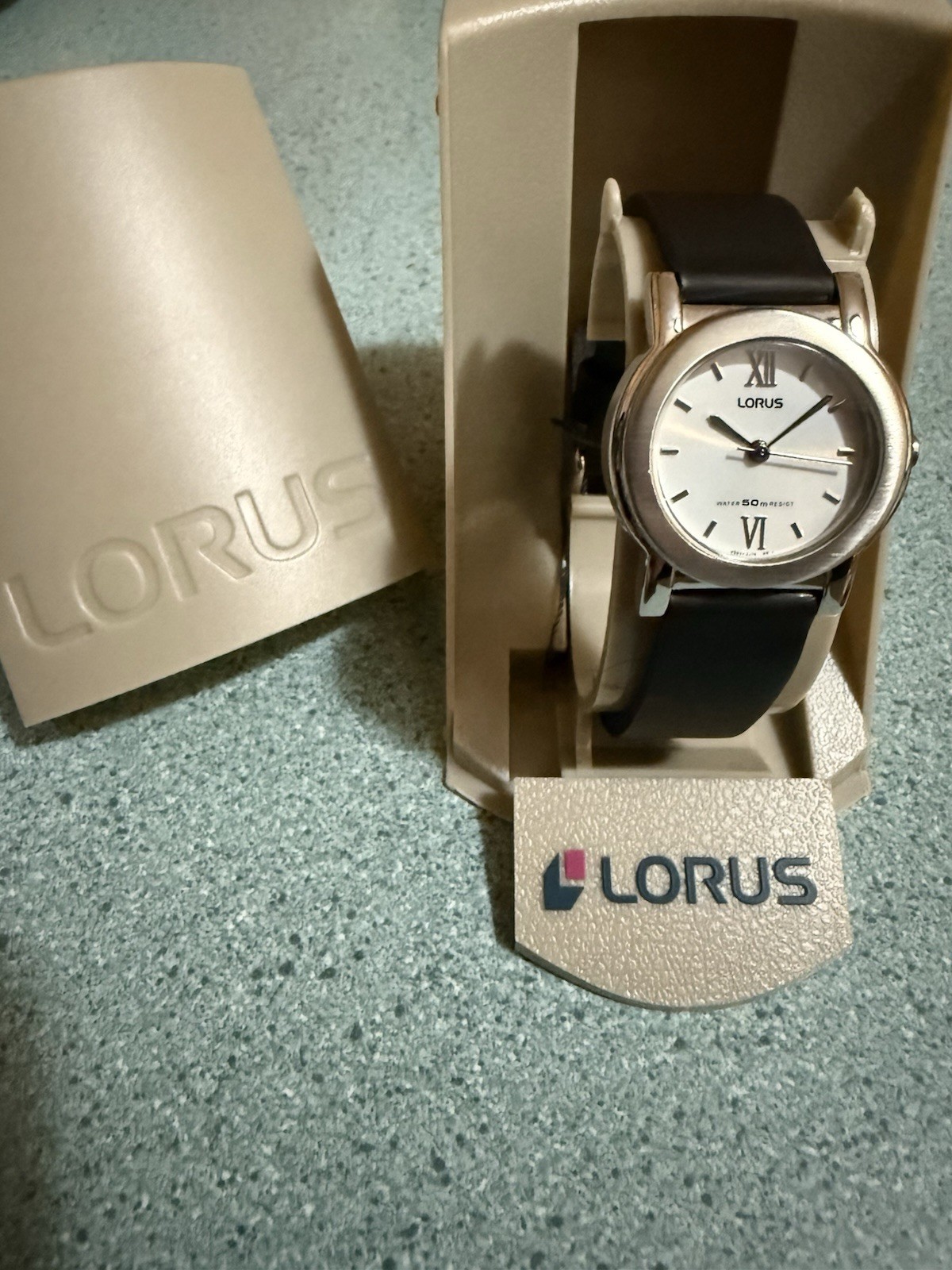 Brand New Women’s Lorus Watch Ivory Face Black Buckle Strap Band With Box
