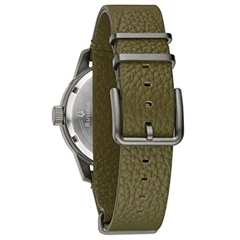 Bulova Mens Archive Military Black Dial Green Leather Strap Watch