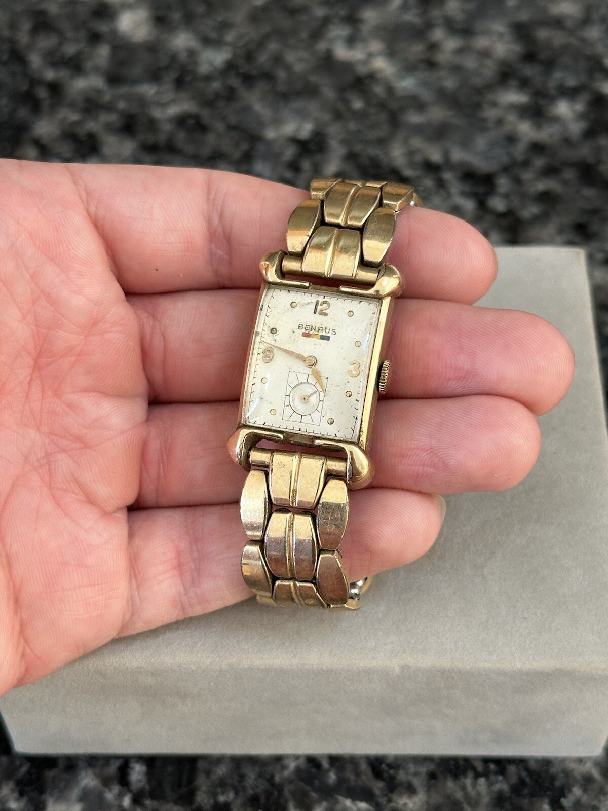 Vintage 1950s Benrus Model BO1 17j 10K Gold Filled Swiss Tank Watch – Runs !