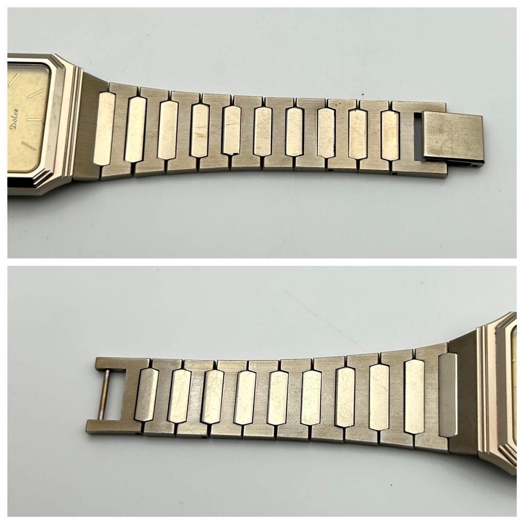 SEIKO Dolce 7741-5120 Quartz Gold Tone Rectangular Vintage Mens Watch Japan