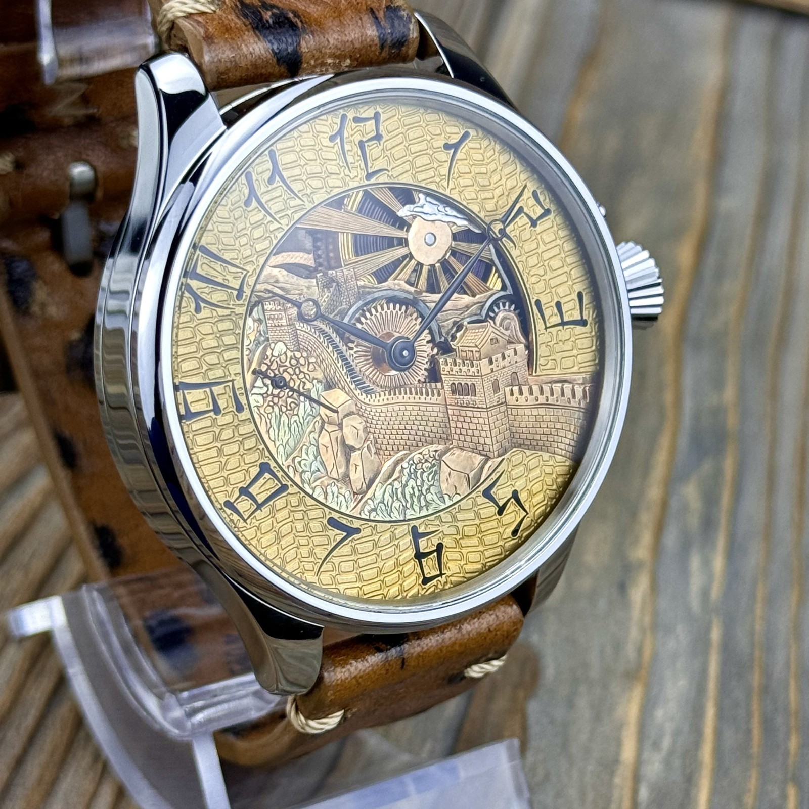 Skeleton Watch Hand Engraved & Vintage Swiss Pocket Watch Movement China, 48mm
