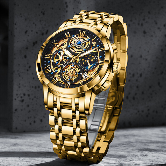 Classic Men Watch Stainless Steel Quartz Luminous Wristwatch Business Waterproof