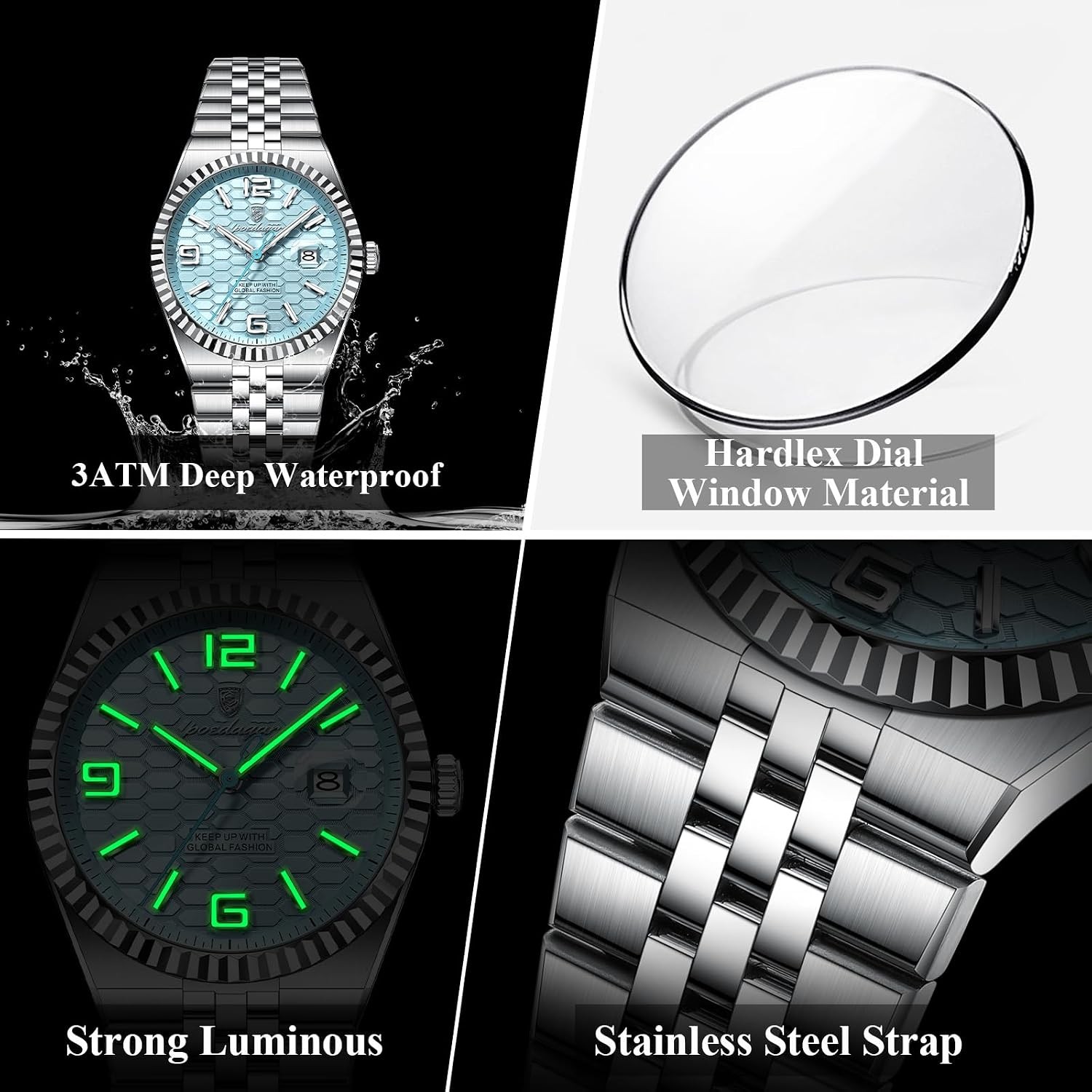 Luxury Men’s Waterproof Stainless Steel Fashion Luminous Date Watches