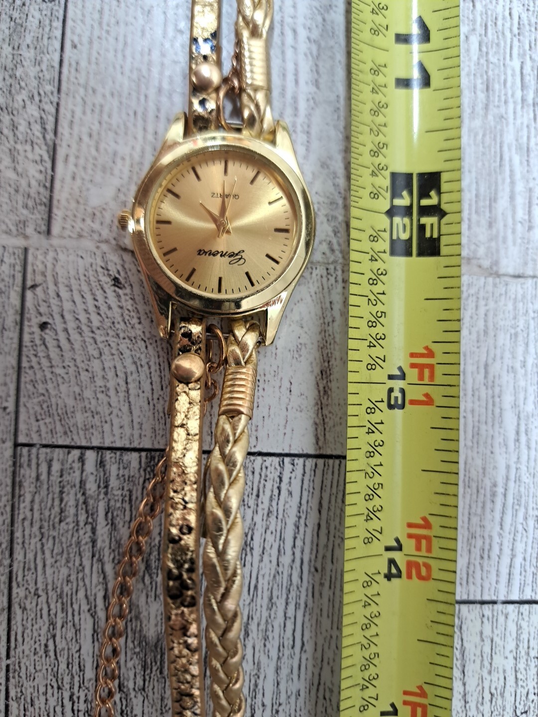 Geneva Women’s Watch Button Snap Multi Braid Snake Skin Gold Tone Bracelet Band