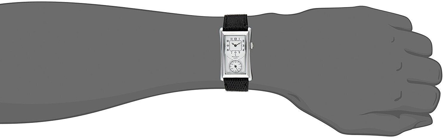 Peugeot Men’s 2038S Vintage Contoured Dial Black Leather Doctors Silver Watch