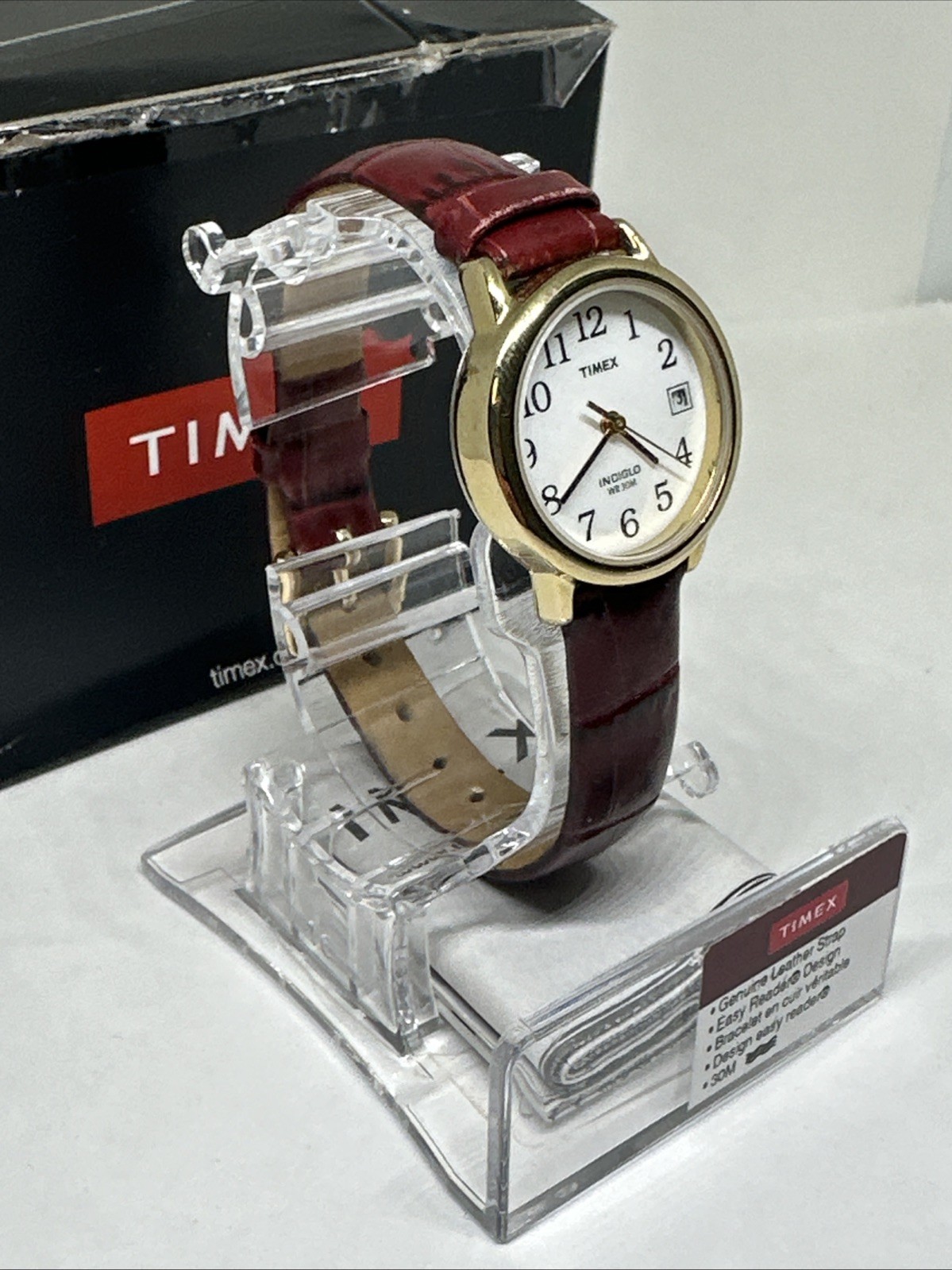 Timex Easy Reader TW2R63400 Women’s Burgundy Leather Strap Quartz Watch XOB78