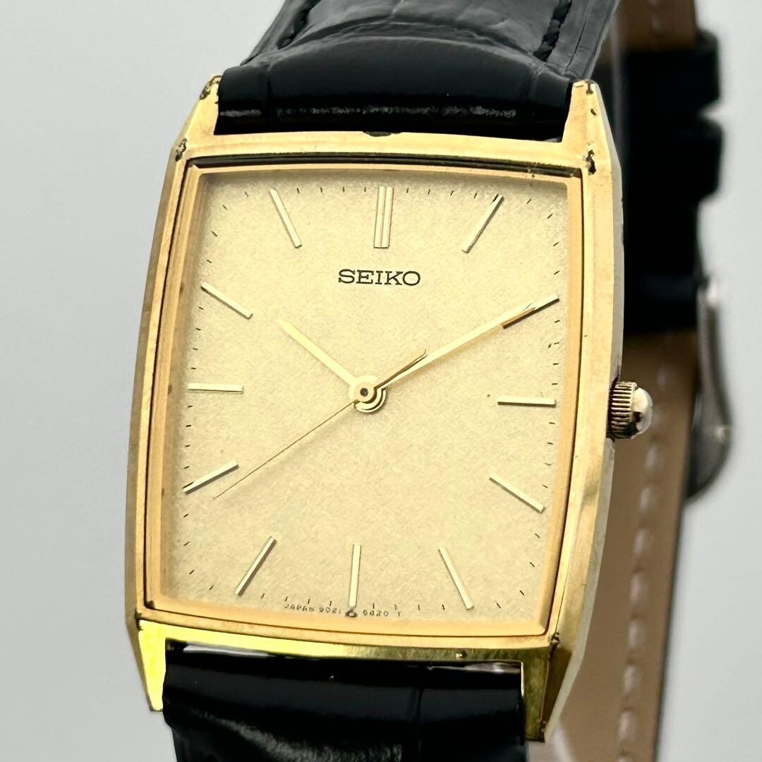 SEIKO 9021-5340 Vintage Quartz Gold Rectangle Linen Dial Men’s Watch Running