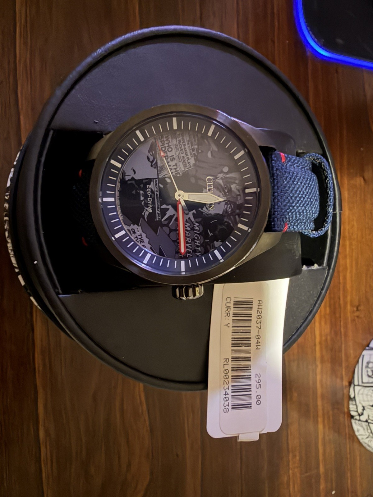 Citizen Eco-Drive Marvel Men’s Analog Quartz Watch Blue Fabric Strap Luminous