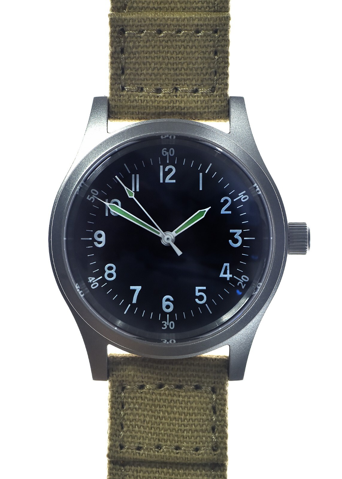A-11 1940s WWII Pattern Military Watch – 24 Jewel movt & Sapphire Box Crystal