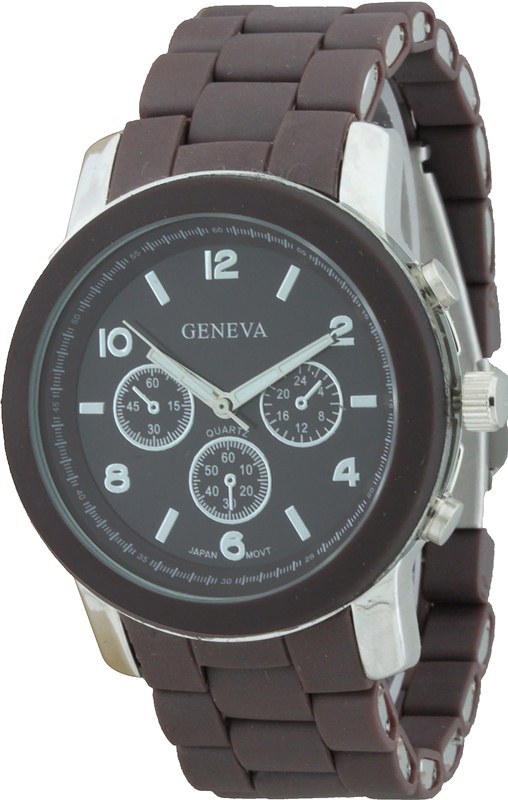 NEW GENEVA BROWN SILICONE WRAPPED METAL CHRONOGRAPH WATCH