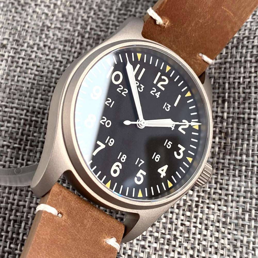 Solid Titanium 39mm Tandorio Black Dial Japan NH35A PT5000 Automatic Mens Watch
