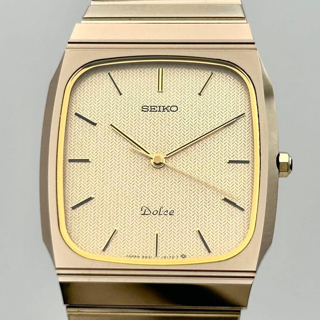 SEIKO Dolce 9531-5140 Gold Quartz Dress Watch Herringbone Dial 1987 Running