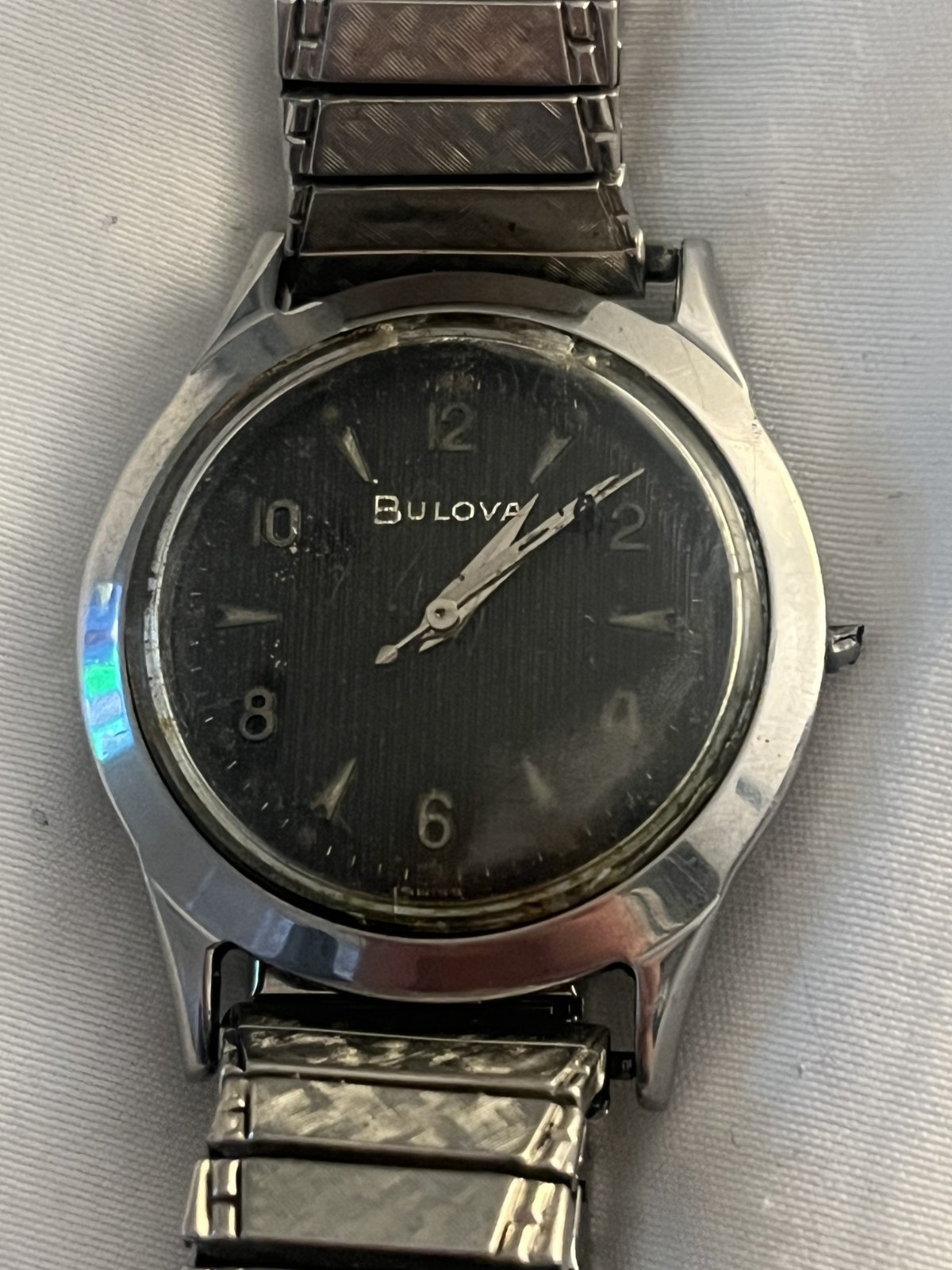 Bulova Self-Winding Automatic Vintage 1950s Black Dial Silver Bracelet