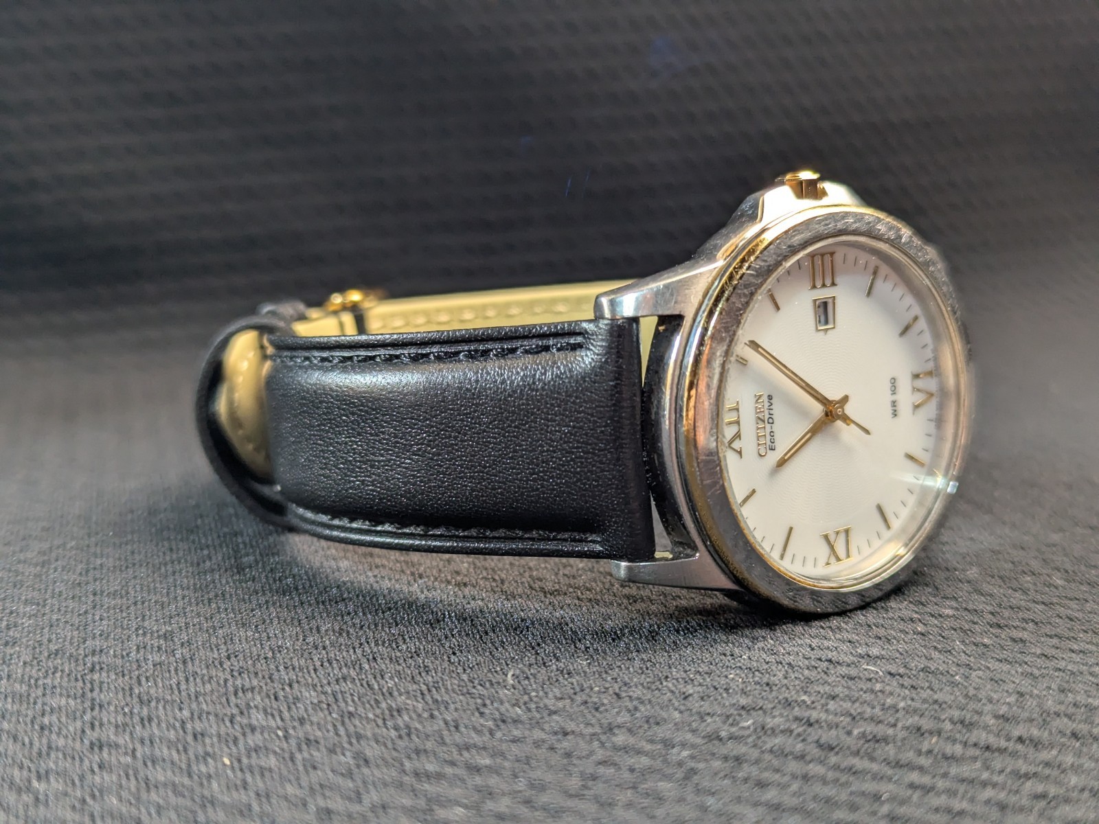Citizen Eco-Drive Mens Watch White Roman Dial Bracelet WR100 NEW CAPACITOR