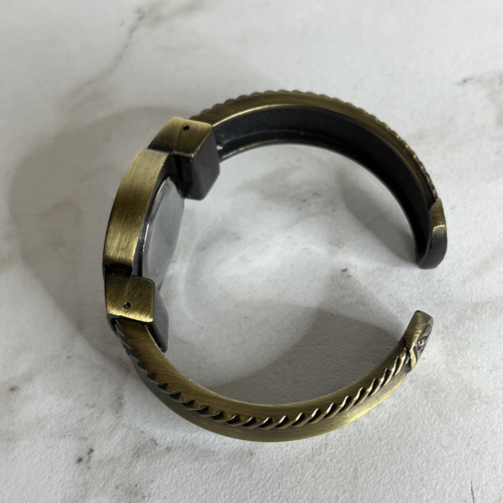 Geneva Watch Bronze Tone Carved Open Cuff Bracelet No. 2585 Stainless Steel