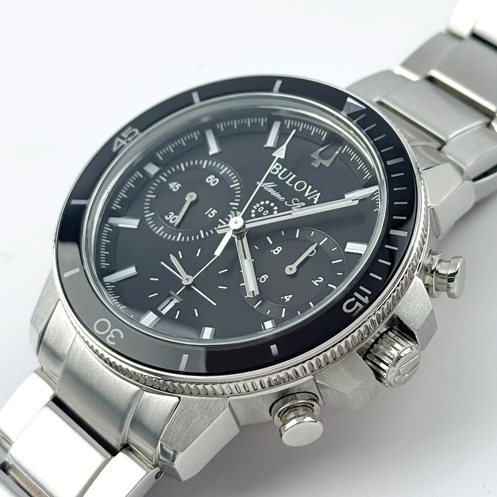 Bulova Men’s Marine Star Chronograph Quartz Black Dial Stainless Watch 96B272