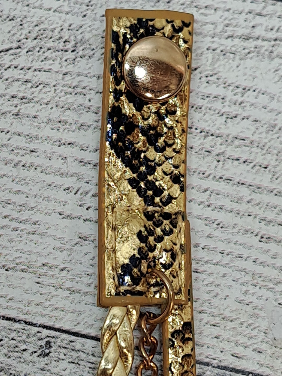 Geneva Women’s Watch Button Snap Multi Braid Snake Skin Gold Tone Bracelet Band