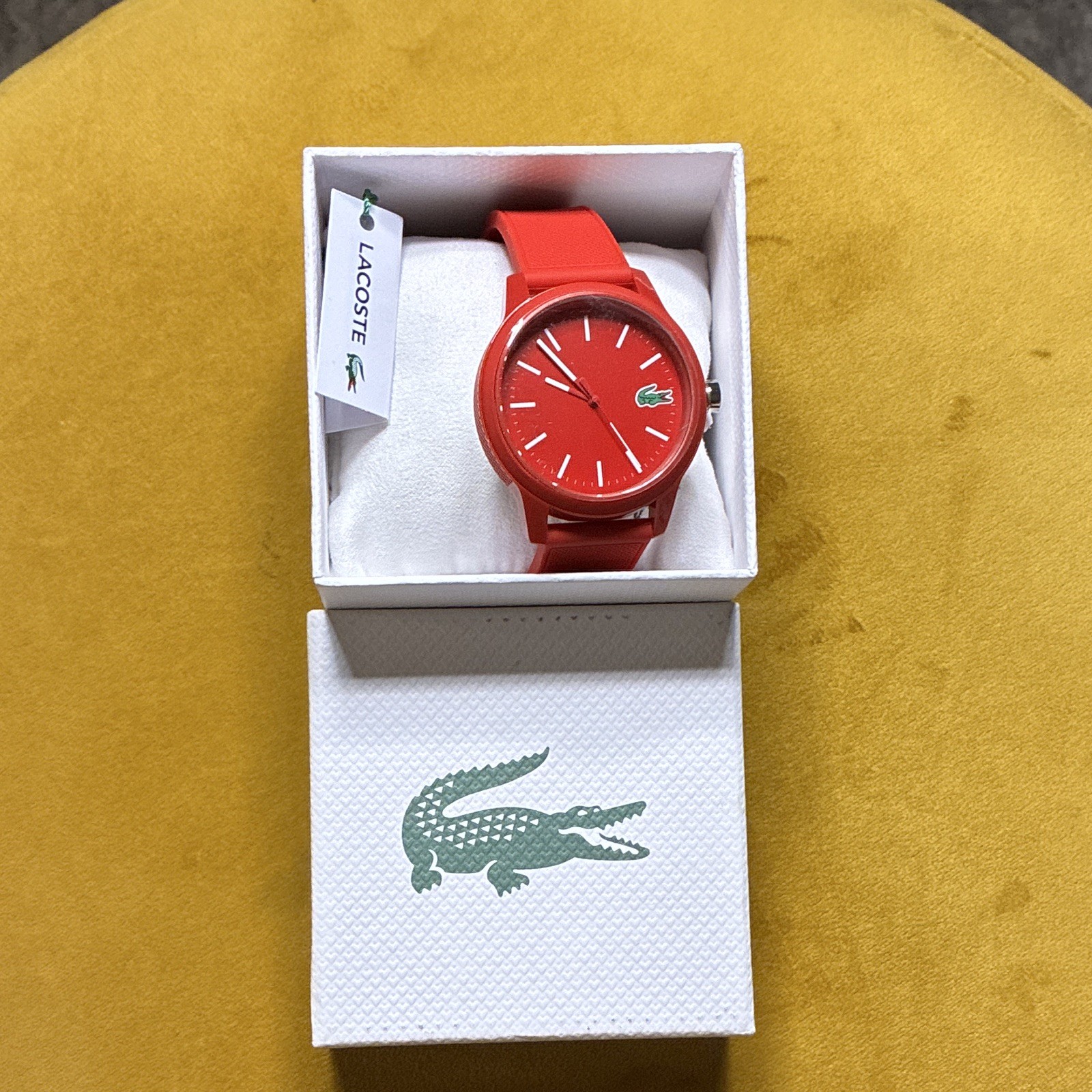 Lacoste Analog Quartz Wristwatch Red Dial Plastic Case Rubber Strap w/Box