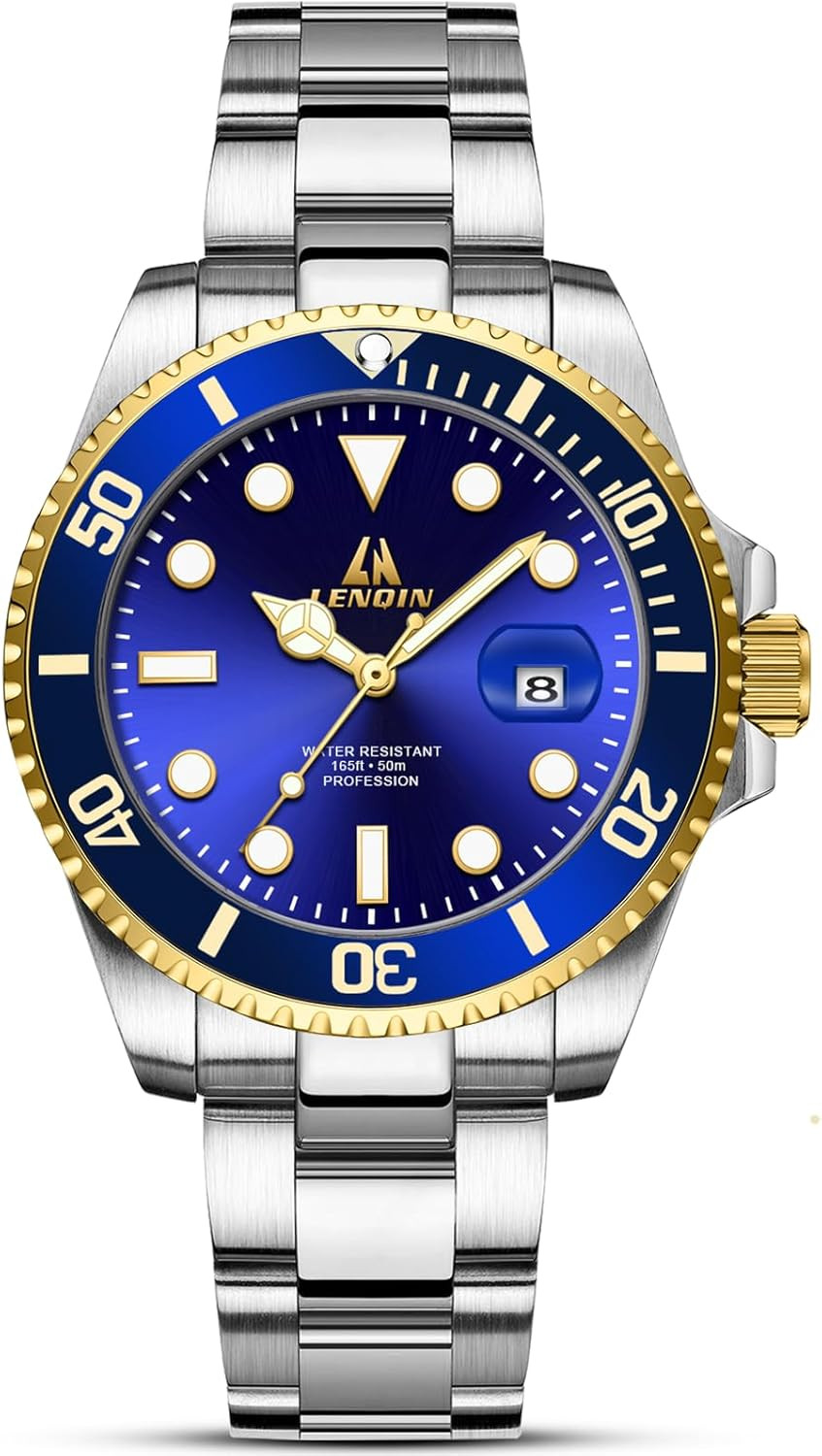 LN LENQIN Mens Watches Stainless Steel Waterproof Analog Quartz Watch for Men wi