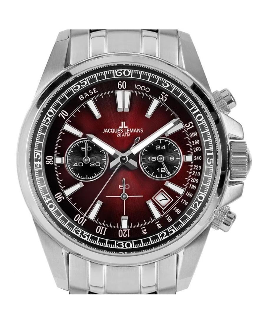 JACQUES LEMANS Men Analog Quartz Casual Watch Classic Dress Burgundy Dial Waterp