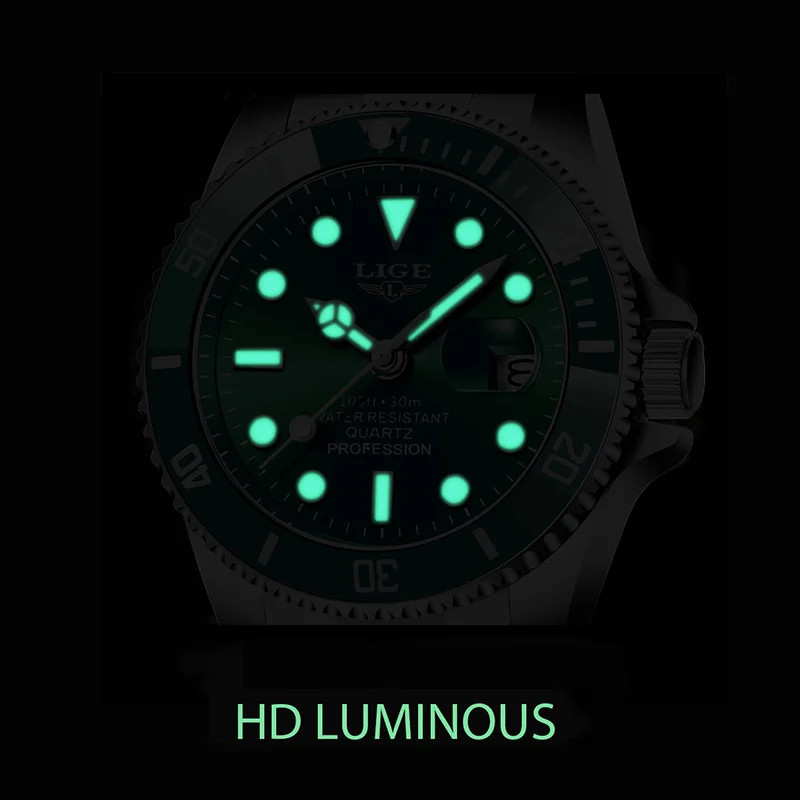 LIGE Business Men Watches Auto Date Quartz Watch Mens Stainless Steel Military M