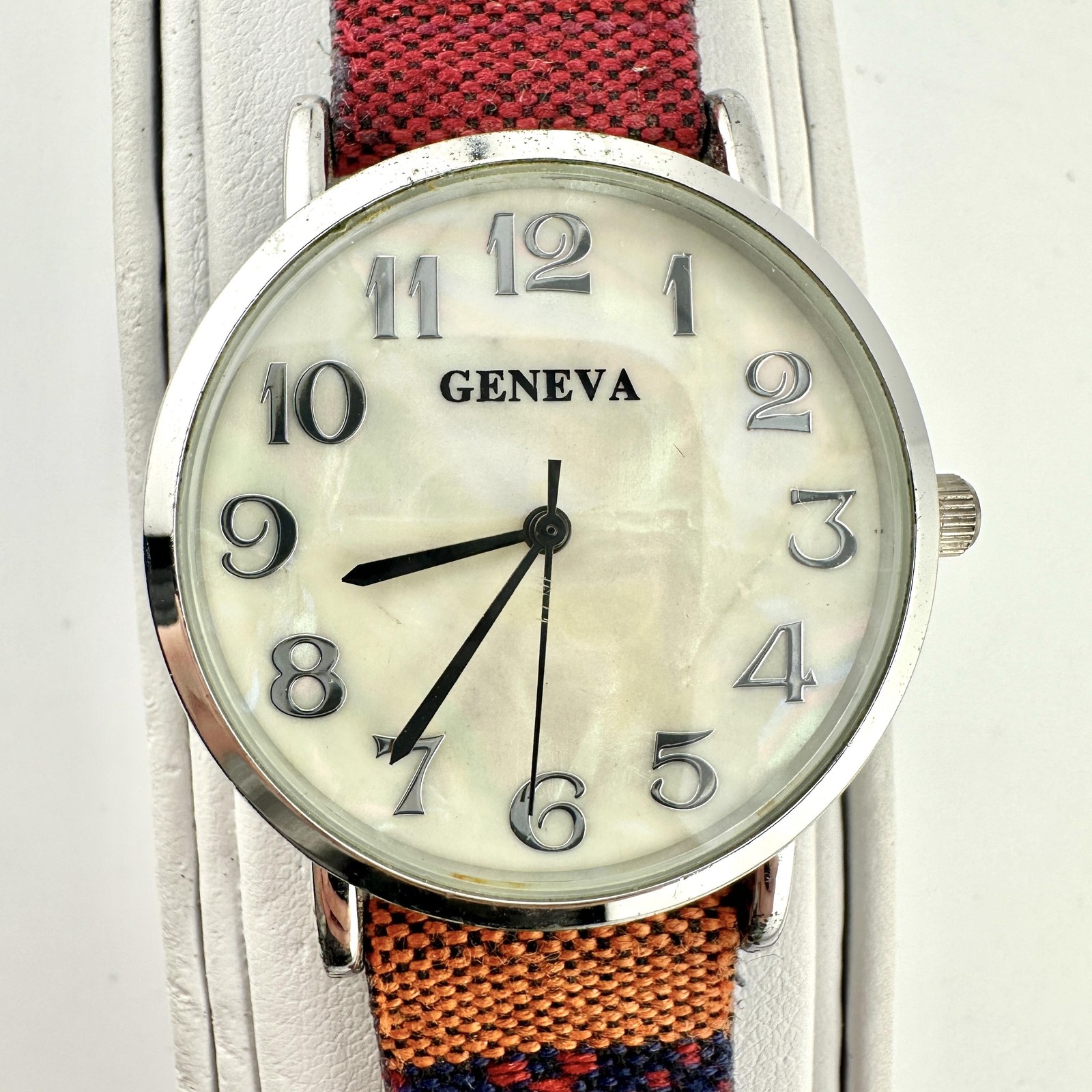 Geneva Womens Watch 35mm White Dial Silver Tone Casual Multicolor Fabric 10352FL