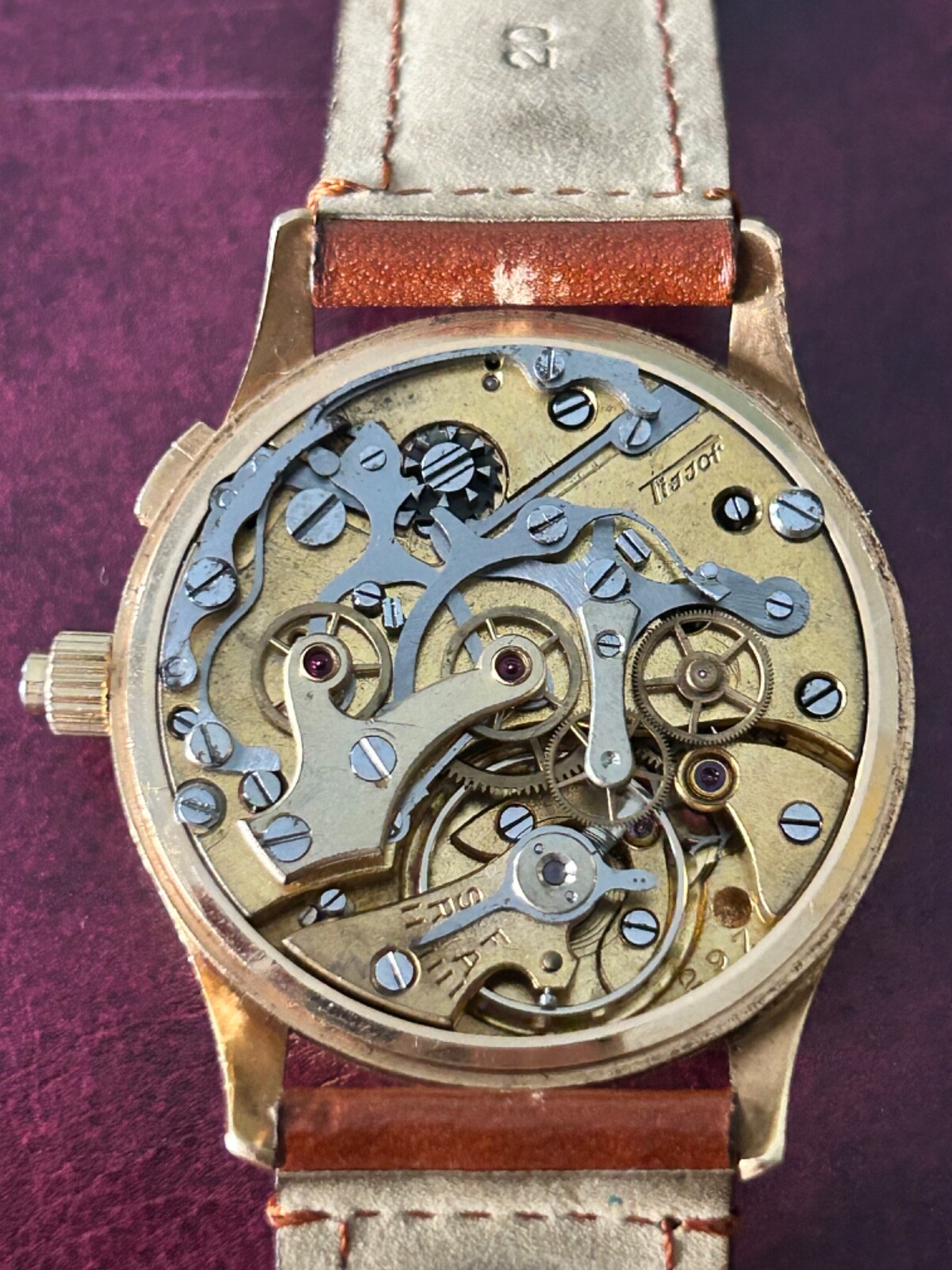 Tissot Chronograph Monopusher Rose Gold 18K Vintage Rare Cal. Lemania 15cht