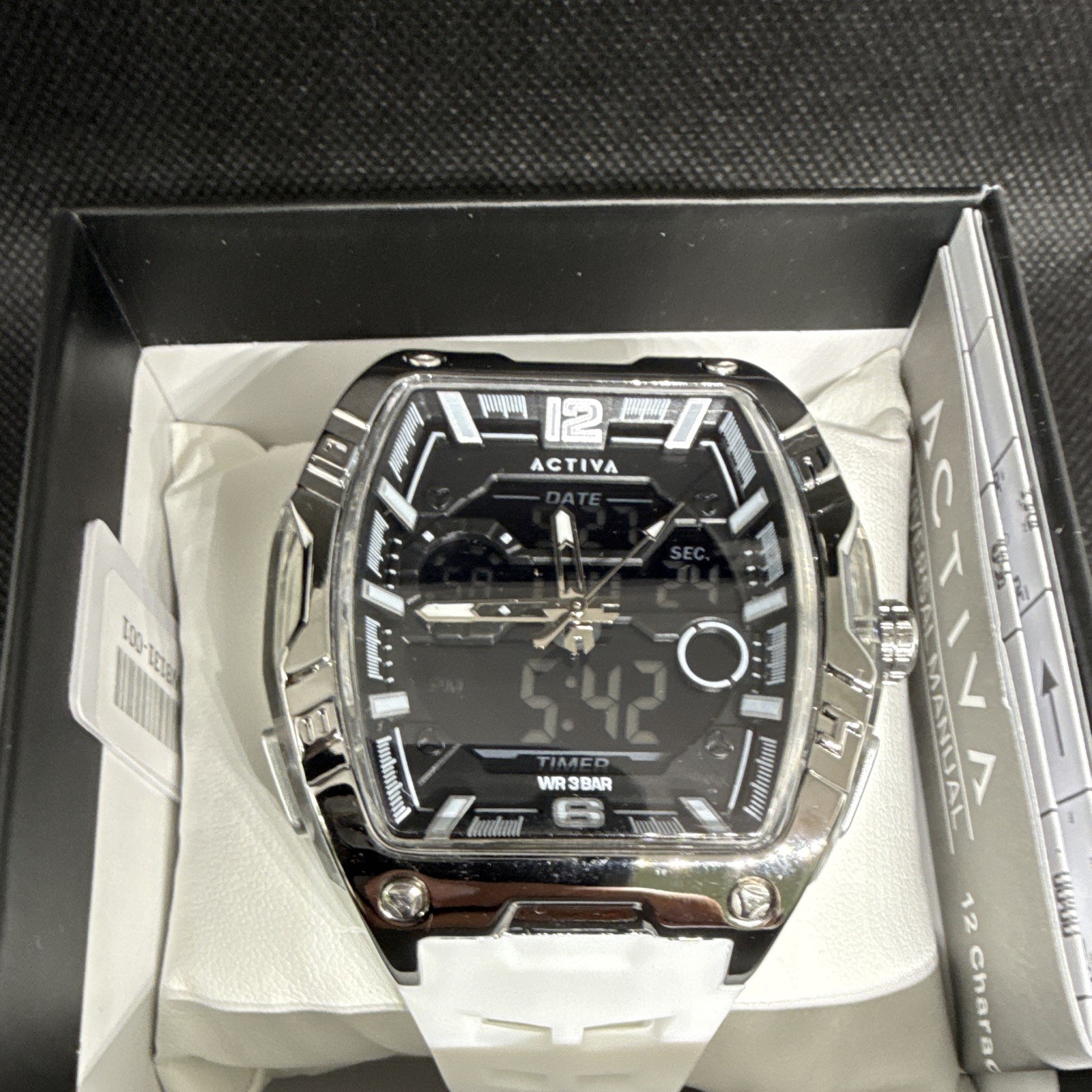 Activa invicta vensiz X-Digital Quartz 50mm Black Dial White Rubber Strap