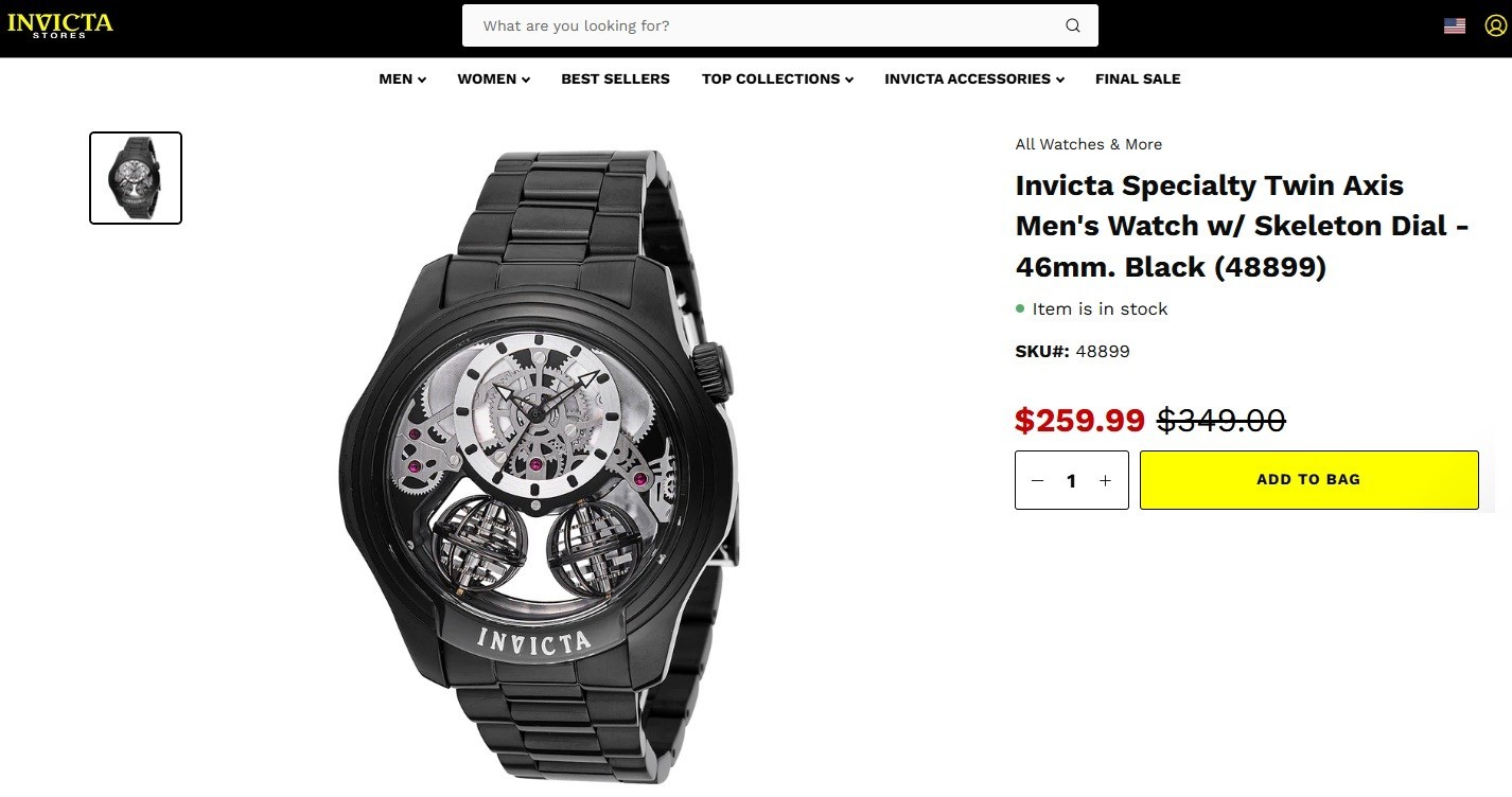 Invicta Specialty Twin-Axis Men’s Watch Skeleton Dial- 46mm Black NEW!