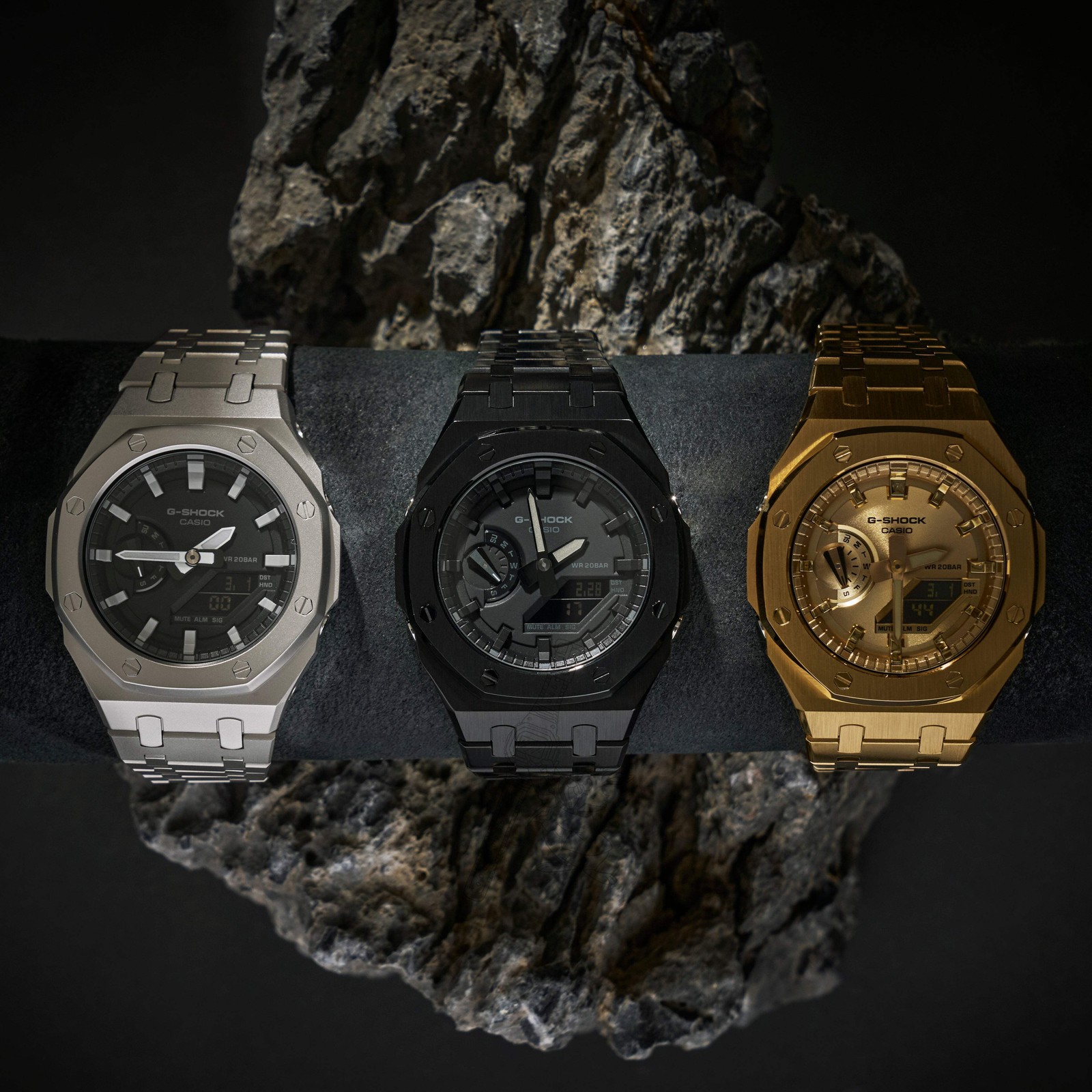 Casio GA-2100 G-Shock Watch w/ Gold Metal Case & Bracelet Mod – Gold Dial
