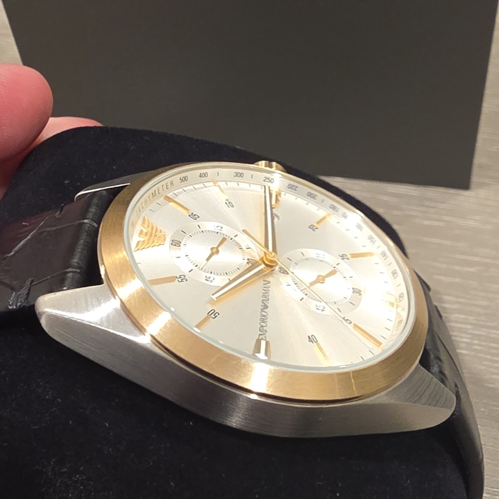 Emporio Armani Men’s Silver Dial Tachymeter Chronograph Date Quartz Watch 43mm