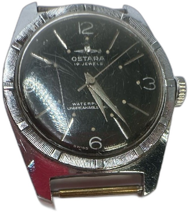 Ostara 19 Jewels Vintage Swiss Made Manual Watch Stainless Steel Black Dial