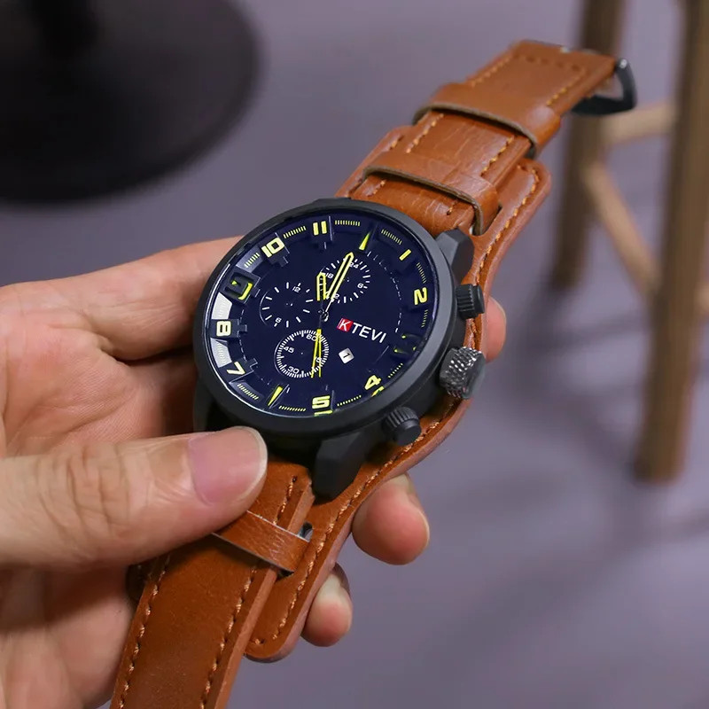 Men’s Watch PU Leather Strap Date Military Style Wristwatch