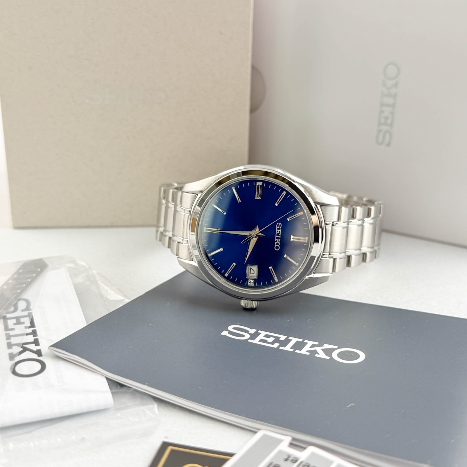 Seiko Essentials SUR309 Stainless Steel Men’s Quartz Watch w Blue Dial 40.2mm